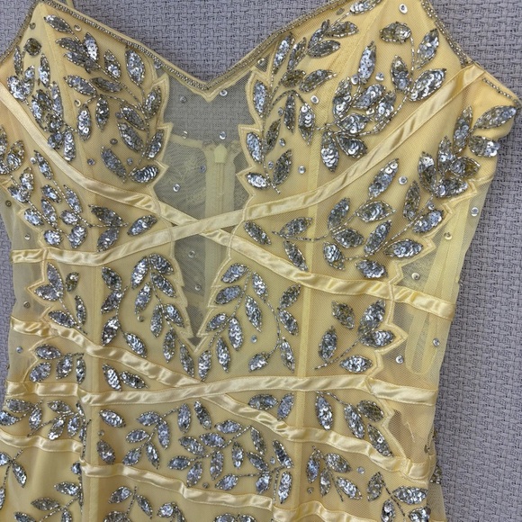 Vintage Cache Yellow Beaded Evening Gown Women L- Maxi Sleeveless Cocktail Sheer - Picture 3 of 14